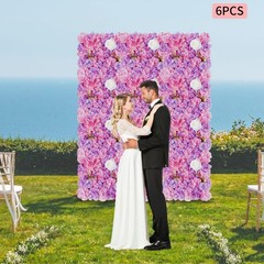 6X Artificial Flower Walls Silk Rose Hydrangea Floral Panels for Wedding 15*15in