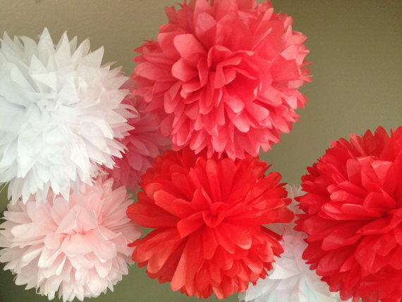 6x 30cm pink red white tissue paper pom pom wedding party baby shower decoration