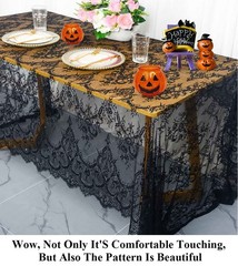 Pardecor Black Floral Lace Tablecloth 60×120-Inch Bridal Mesh Fabric Rectangl…