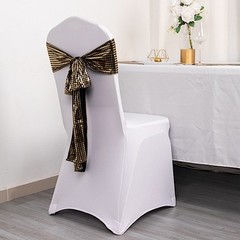 5 BLACK GOLD Polyester CHAIR SASHES Mirror Foil Design Party Events Decorations