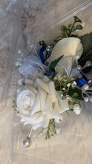Blue New boutonnière Prom Flower Homemade Diamonds Real Like White Roses