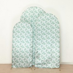 3 WHITE GREEN Eucalyptus Floral Satin Round Top Backdrop STAND COVERS Set Party