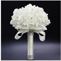 Colorful Foam Roses Artificial Flower Wedding Bride Bouquet Party1 (White+Whi…