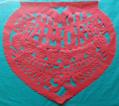 Mexican Valentine Heart Papel Picado Cutout Flags Bunting Paper Red & White