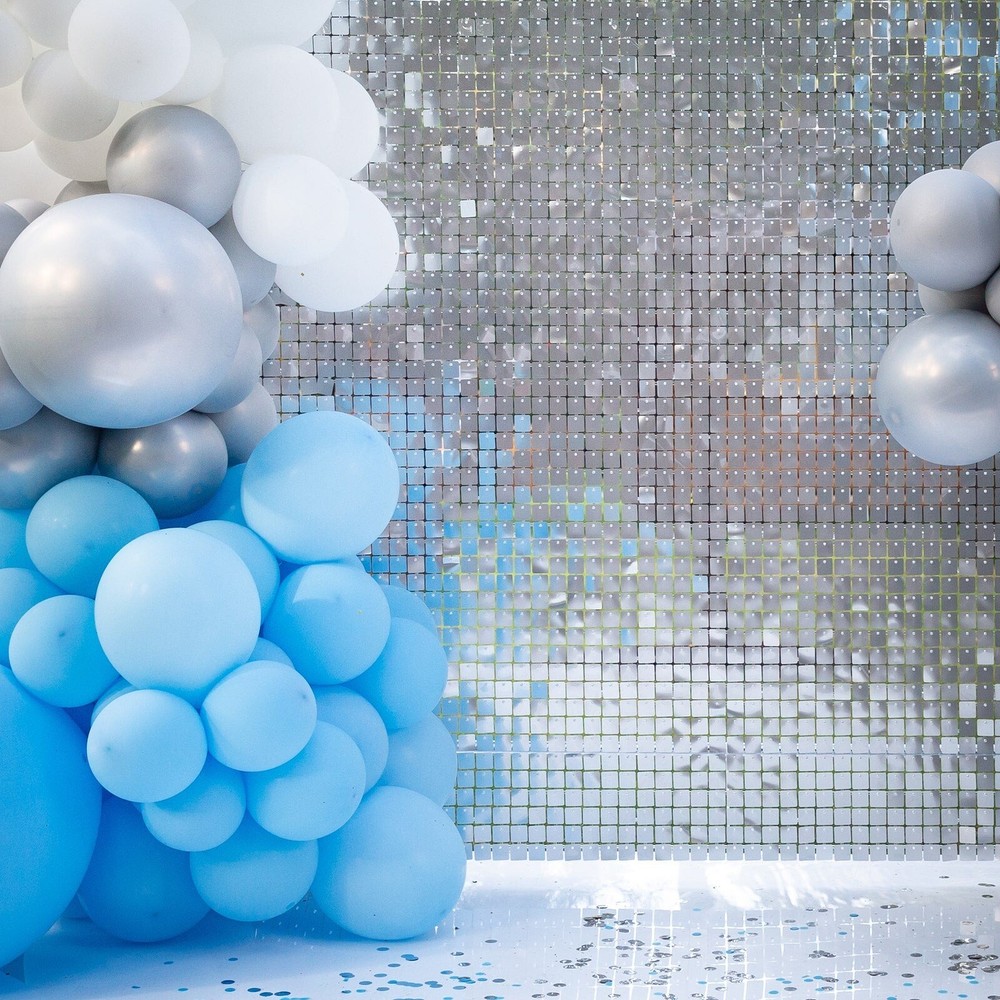 24 SILVER Square Sequin Shimmer Wall Photo Backdrop Panels Party Decorations