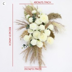 Pu Fan Leaf Pampas Grass White Rose Flower Arrangement Wedding Backdrop Decor