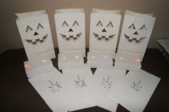 8 White Luminary Bags Snowflake LED Candle Christmas Halloween Jack O Lantern