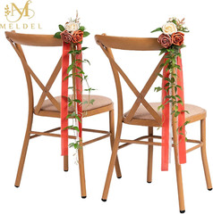 10Pcs Ivory Orange Wedding Chair Decorations Floral Swag Garland with Ribbon