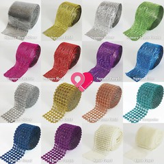 4.75″ Diamond Square Pearl Flower Bead Mesh Wrap Crystal Rhinestone Ribbon Roll
