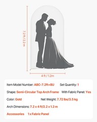 VEVOR Wedding Arch Backdrop Stand Metal Party Stand with Cover Set 7.2 x 4 ft