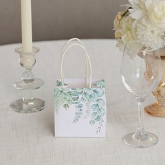 Green 12 Paper 4″ Eucalyptus Leaves Print Favor Gift Bags Handles Party Events