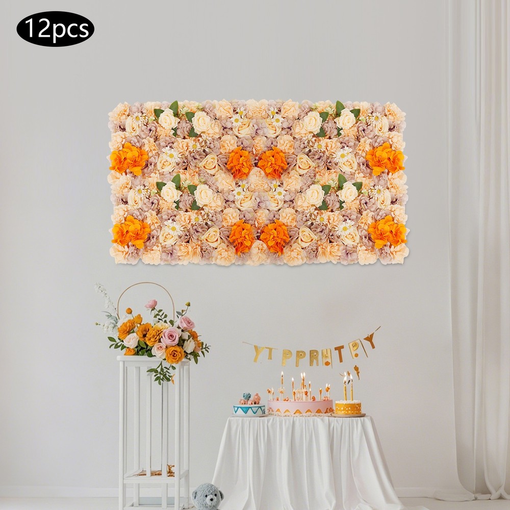 Wall-Mounted 12 Pieces Artificial Flower Wall Panels for Wedding Party Backdrops