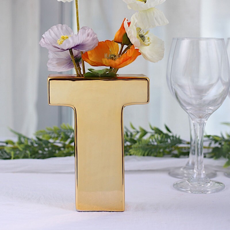 GOLD 6″ Ceramic T Symbol Flower VASE Table Centerpiece Party Events Decorations
