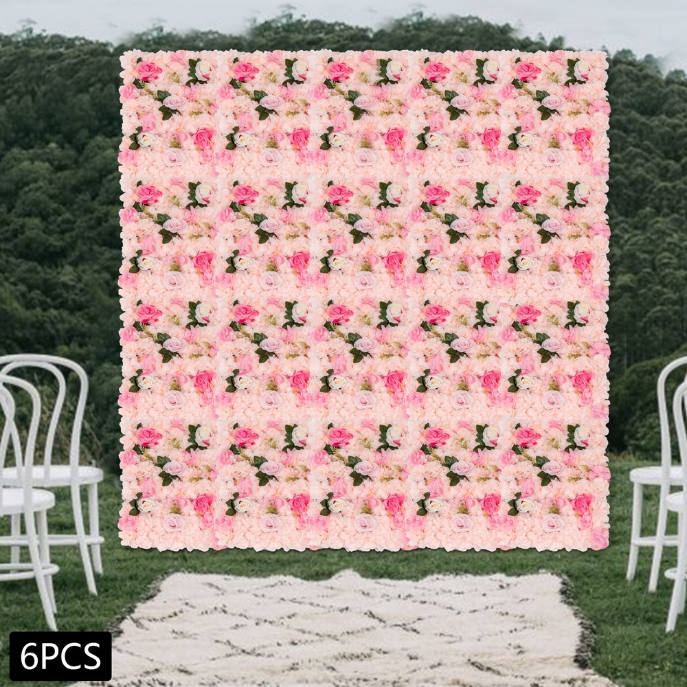 6PCS Pink Artificial Flower Panel Wedding Party Background Floral Decor Wall