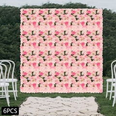 6PCS Pink Artificial Flower Panel Wedding Party Background Floral Decor Wall