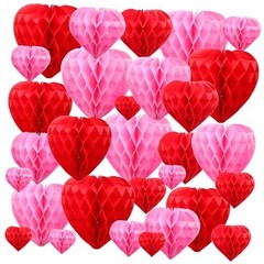 30 Pcs Heart Honeycomb Party Decorations Tissue Paper Heart Shaped Red Pink