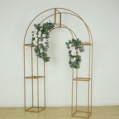3D Gold Metal Wedding Arch Backdrop Stand with Round Top Wedding Events Party