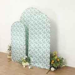 3 WHITE GREEN Eucalyptus Floral Satin Round Top Backdrop STAND COVERS Set Party