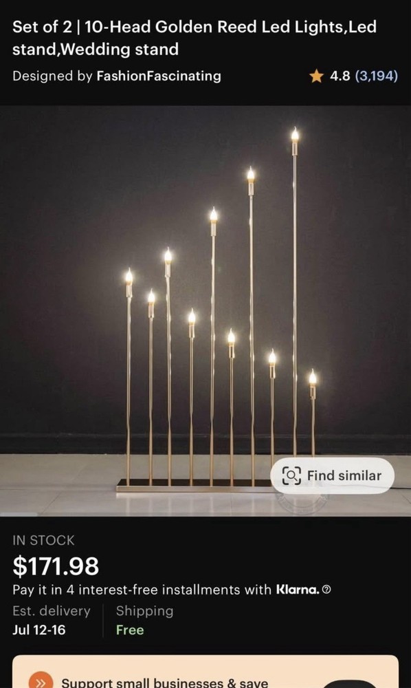 Golden Reed LED Light Stands Decor Party Wedding