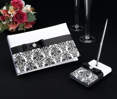 Lillian Rose Black And White Damask Wedding Guest Book Pen Set Gb735 Bd