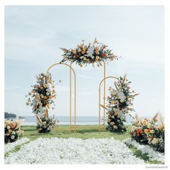 Iron Arch Set 3 Piece Gold Finish Rustproof Garden Wedding Trellis Outdoor