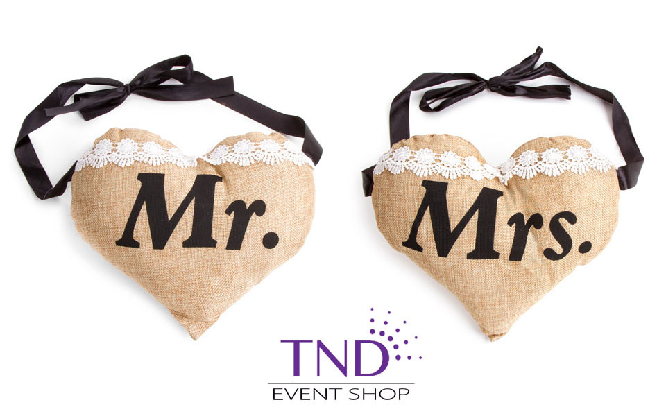 MR & MRS BURLAP CHAIR SIGNS RUSTIC WEDDING CHAIR DECORATION