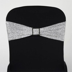 10 Silver Glittered Spandex CHAIR SASHES Wedding Party Reception Light Gray