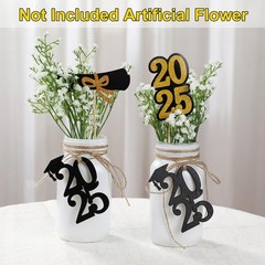 Graduation Decorations Class of 2025 2PCS Glass Mason Jars with 2025 Wooden T…