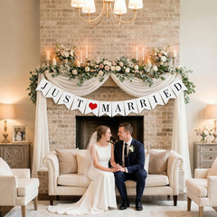 Just Married Banner Pre-Strung Wedding Banner Bunting Photo Booth Props Garland