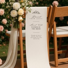 White Linen Loving Memory Wedding Aisle Chair Banner Sign