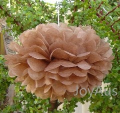 6x 30cm brown paper pom poms wedding anniversary party baby shower hanging decor