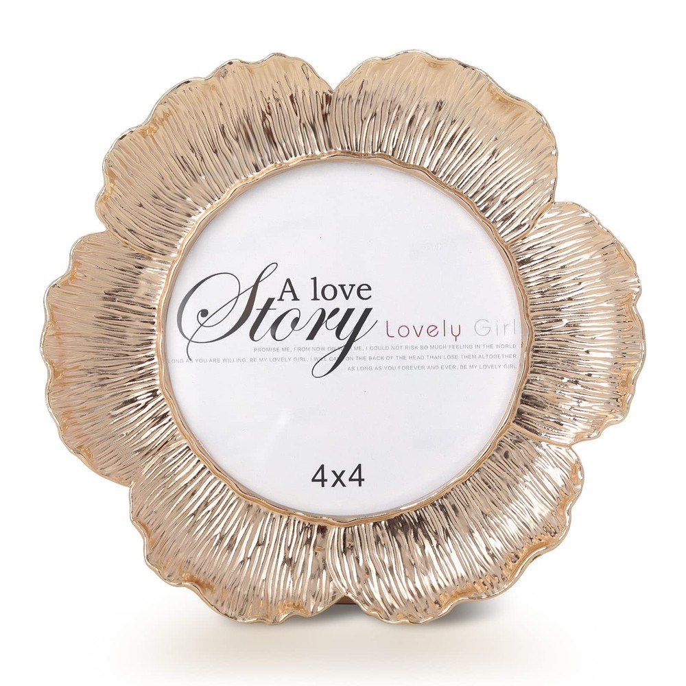 SWTHONY Round Floral Rose Gold Picture Frame, 4×4 Circular Flower Shaped Phot…