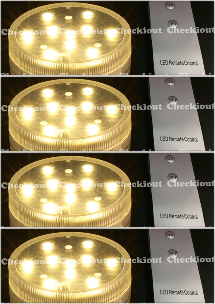 4 Warm White 10 LED Submersible Waterproof Wedding Vase Base Light Floral Remote