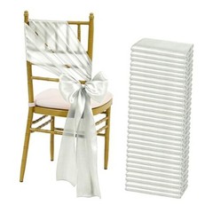 60 PCS 7×108 Inch Satin Chair Sashes Bows Universal Chair Cover 60 Pcs Silver
