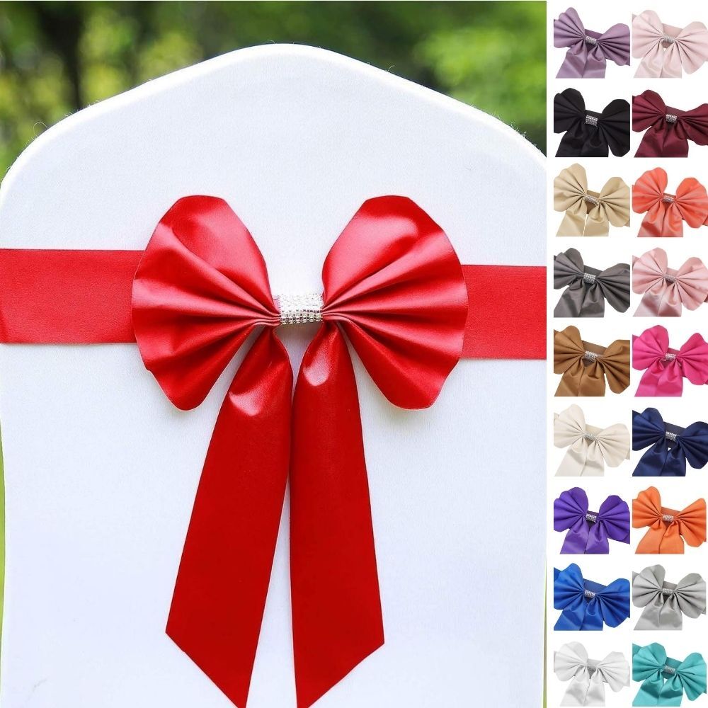 Reversible Satin and Faux Leather Bow Tie Chair Sashes Buckles Wedding Sale