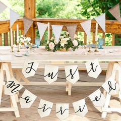 Just Married Banner Burlap Vintage Rustic Cream White NEW