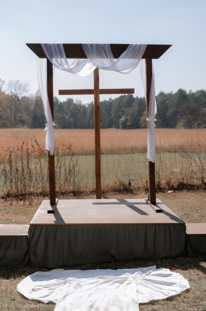 Rustic Wedding Arch & Platform Altar Stage Reclaimed Wood w/ White Birch Top