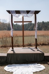 Rustic Wedding Arch & Platform Altar Stage Reclaimed Wood w/ White Birch Top