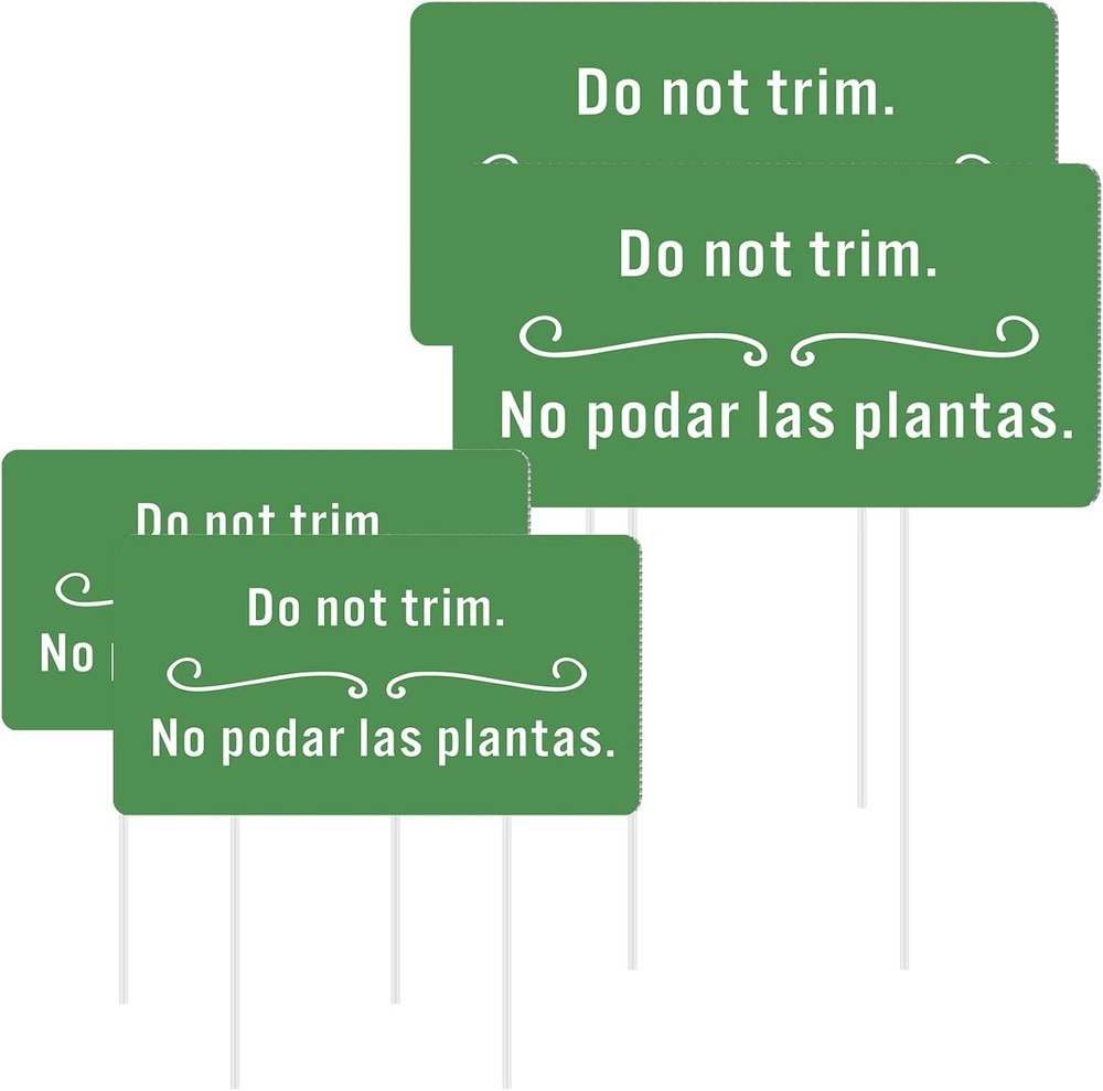 4 Pcs Corrugated Plastic Do Not Trim Yard Signs with Stakes 6.2 x 3.3 Inch 9.2 x