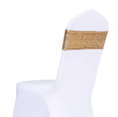 gold glitter sequin chair bands sashes ties bows ribbon wedding anniversary deco