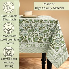 CPC Block Print Tablecloth Agate Green 90″x60″ Rectangular 100% Cotton Reusab…