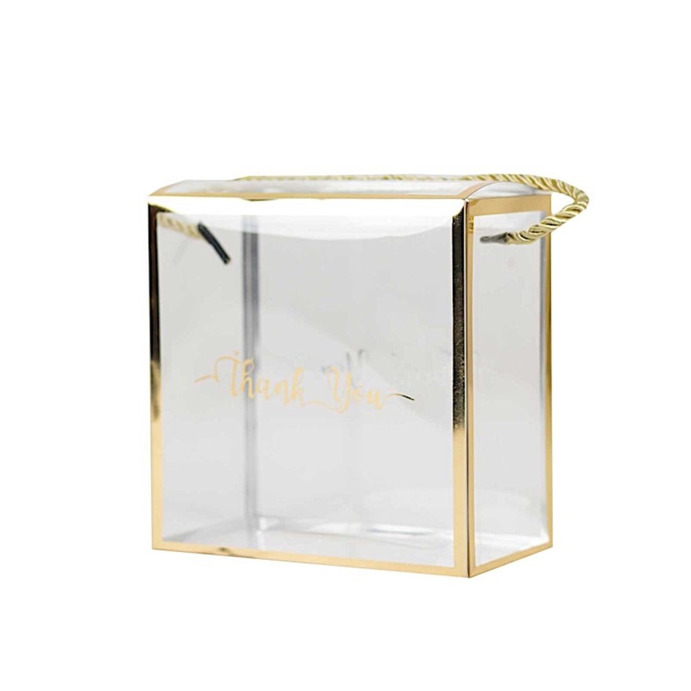 25 Gold Clear PVC Favor Boxes with Rope Handles and Thank You Print Wedding