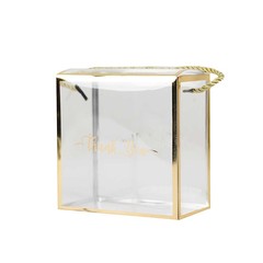 25 Gold Clear PVC Favor Boxes with Rope Handles and Thank You Print Wedding