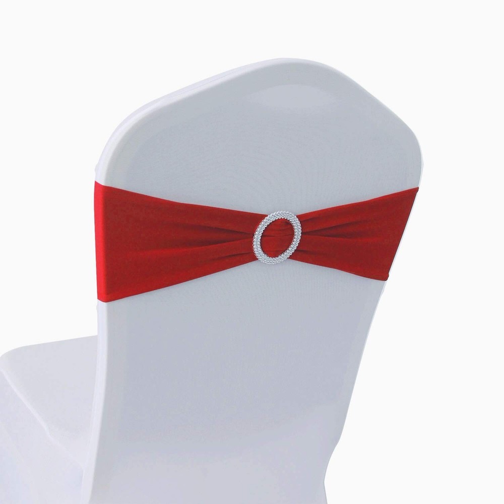 WELMATCH Red Spandex Chair Bands Sashes – 12 pcs Wedding Banquet Party Event …