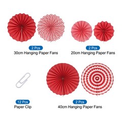 12Pcs Hanging Paper Fans Party Set Decoration for Home Birthday Wedding Red
