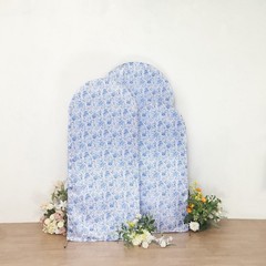 3 WHITE BLUE Chinoiserie Floral Satin Round Top Backdrop STAND COVERS Set Party