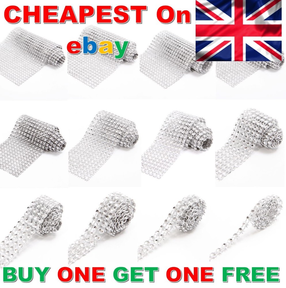 Metre SILVER Diamante Sparkling Diamond effect Wedding Cake Trim Ribbon mesh