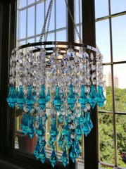 1PCS Assembled 50CM Hanger 22CM Centerpiece Frame w/Blue Pendant Acrylic Beads
