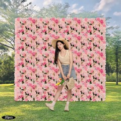 20 Pcs Artificial Flower Wall Panels Light Pink Silk Fabric Backdrop