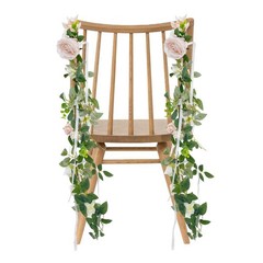 12 Pcs Artificial Wedding Chair Rose Flowers with Ribbons Pink White Green